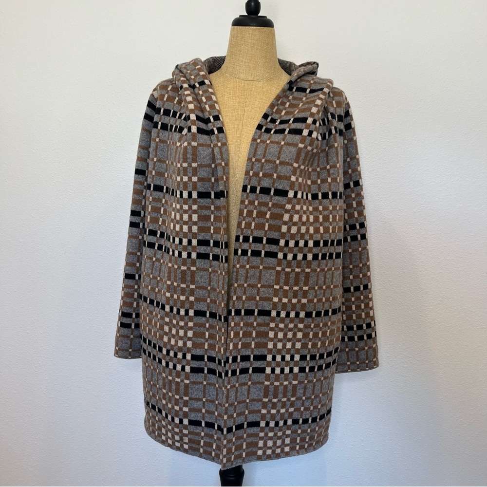 Anthropologie Field of Flowers Checkered 100% Wool Open Sweater Jacket  Medium